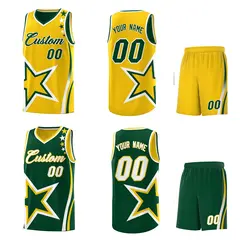 Green Gold White Star Series Reversible Basketball Jersey 2