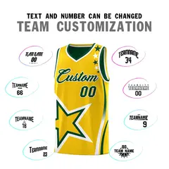 Green Gold White Star Series Reversible Basketball Jersey 4