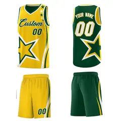 Green Gold White Star Series Reversible Basketball Jersey 5