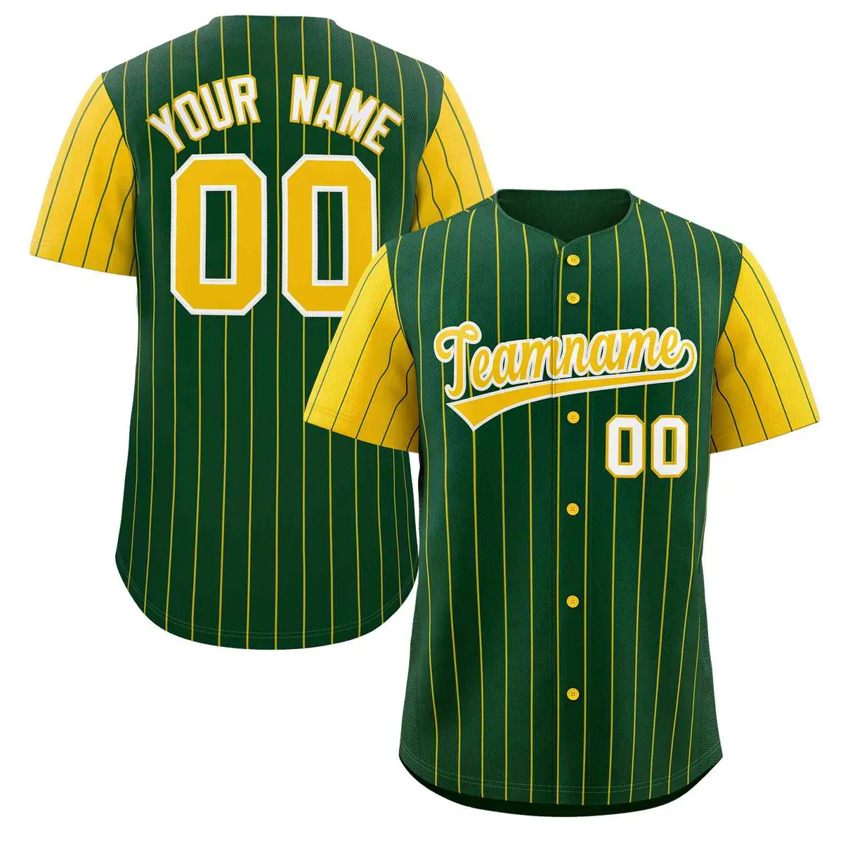 Green Gold-White Stripe Raglan Baseball Jersey