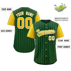 Green Gold-White Stripe Raglan Baseball Jersey 2