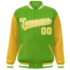 Green Gold-White Stripe Varsity Bomber Jacket with Raglan Sleeves 3