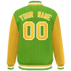 Green Gold-White Stripe Varsity Bomber Jacket with Raglan Sleeves 4