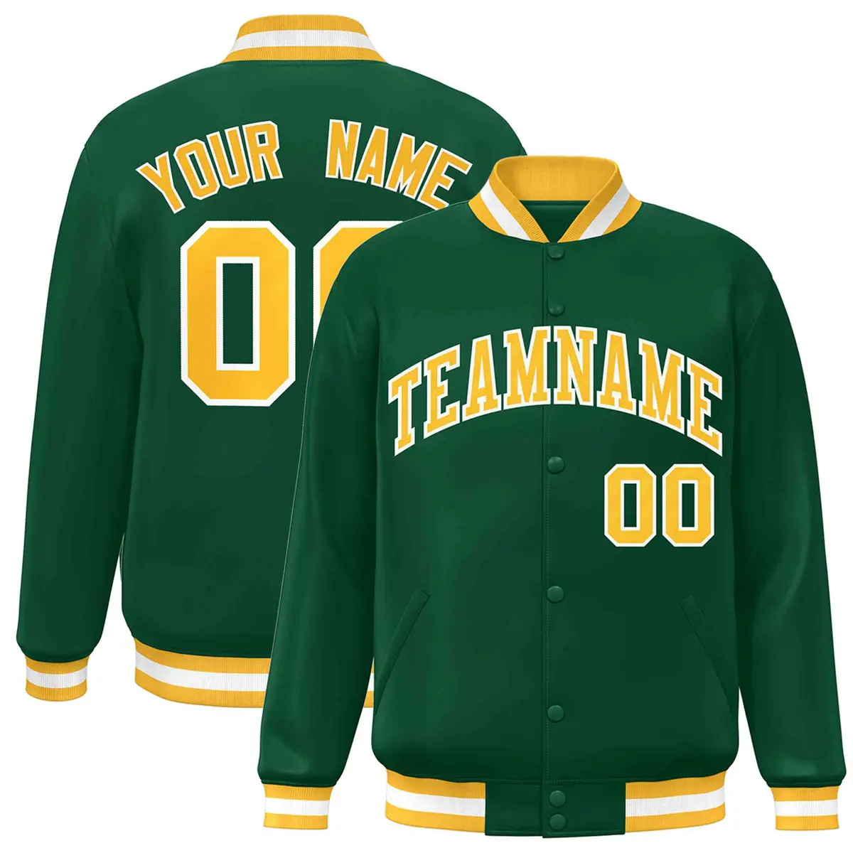 Green Gold-White Varsity Full-Snap Letterman Jacket