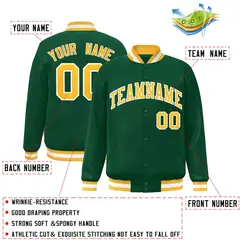 Green Gold-White Varsity Full-Snap Letterman Jacket 2