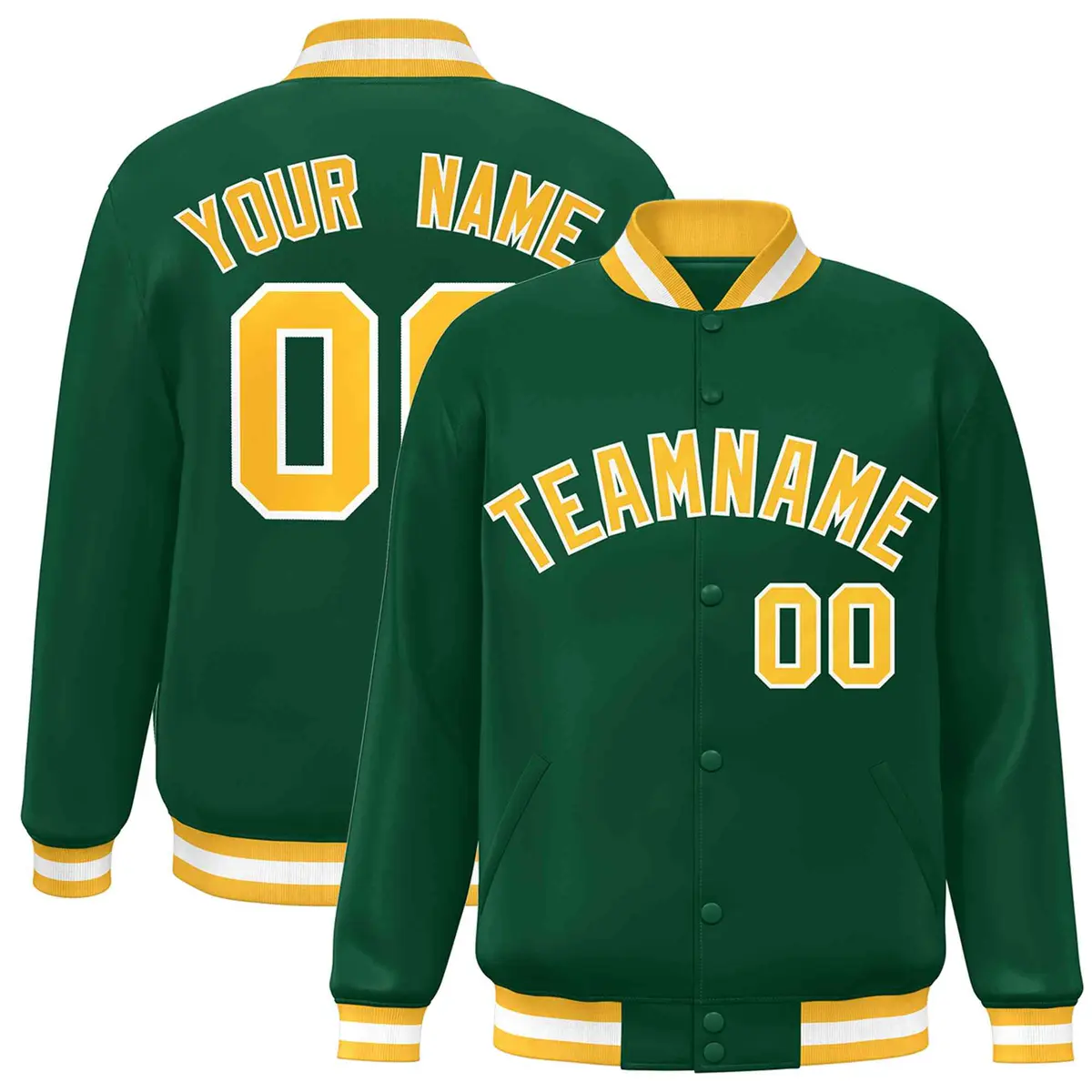 Green Gold-White Varsity Full-Snap Letterman Jacket