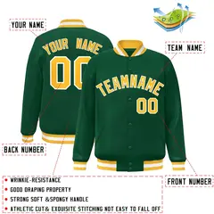 Green Gold-White Varsity Full-Snap Letterman Jacket 2