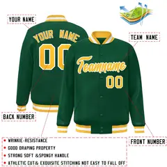 Green Gold-White Varsity Full-Snap Letterman Jacket 2