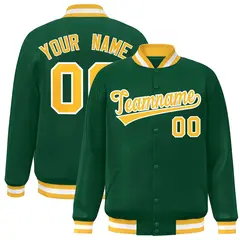 Green Gold-White Varsity Full-Snap Letterman Jacket 1