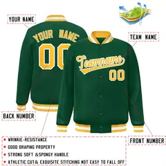 Green Gold-White Varsity Full-Snap Letterman Jacket 2