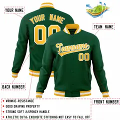 Green Gold-White Varsity Full-Snap Letterman Jacket 4
