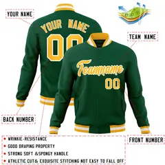 Green Gold-White Varsity Full-Snap Letterman Jacket 4