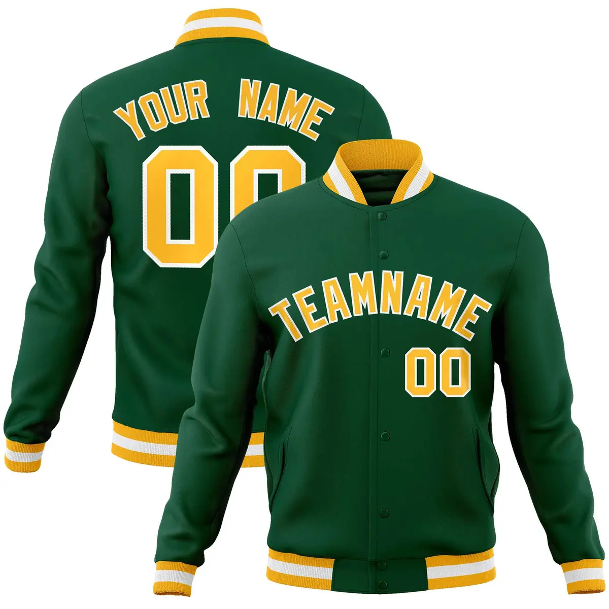 Green Gold-White Varsity Full-Snap Letterman Jacket