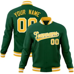 Green Gold-White Varsity Full-Snap Letterman Jacket 1