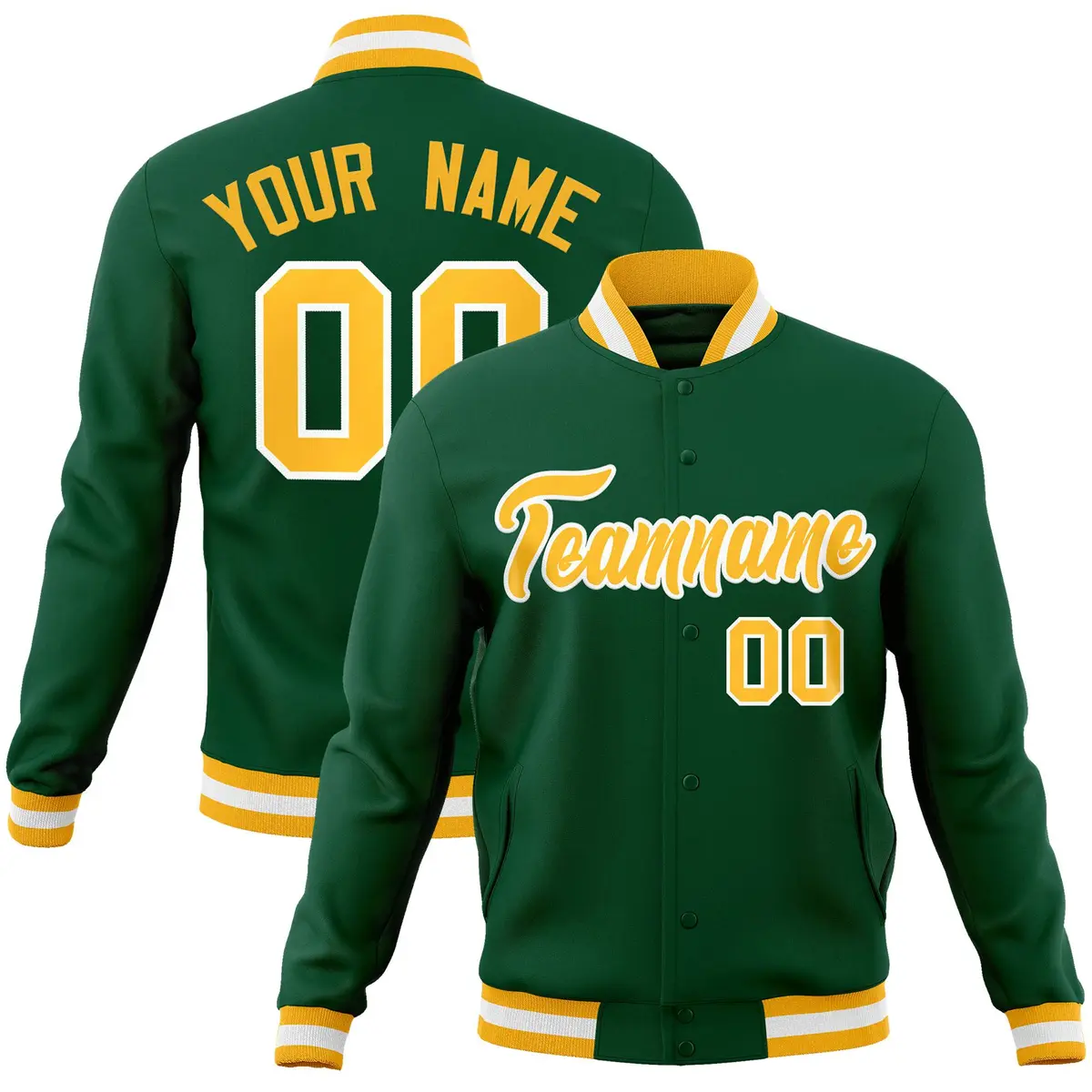 Green Gold-White Varsity Full-Snap Letterman Jacket