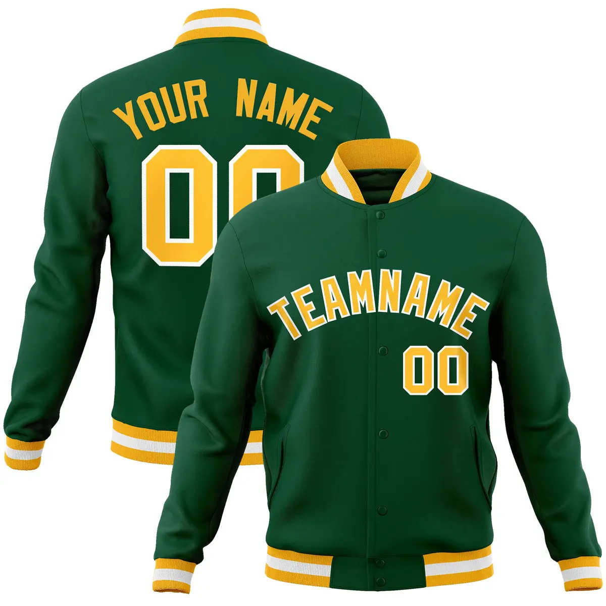 Green Gold-White Varsity Full-Snap Letterman Jacket