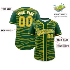 Green Gold Zebra Stripes Graffiti Authentic Baseball Jersey 2