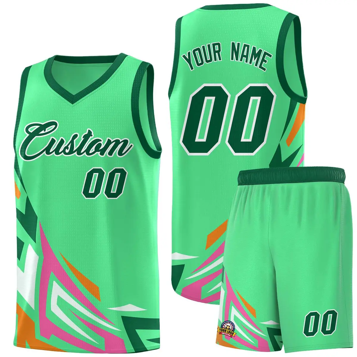 Green Gradient Graffiti Pattern Basketball Jersey