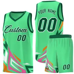 Green Gradient Graffiti Pattern Basketball Jersey 1