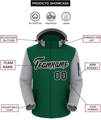 Green Gray-Black Raglan Sleeves Waterproof Jacket 2