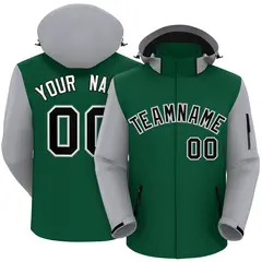 Green Gray-Black Raglan Sleeves Waterproof Jacket