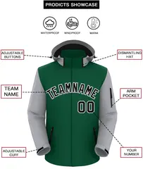 Green Gray-Black Raglan Sleeves Waterproof Jacket 2