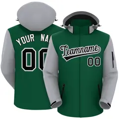 Green Gray-Black Raglan Sleeves Waterproof Jacket 1