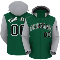 Green Gray-Black Raglan Sleeves Waterproof Jacket