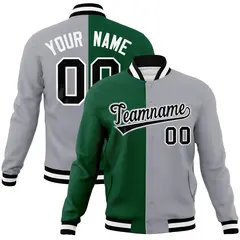 Green Gray-Black Two Tone Split Varsity Letterman Jacket 1