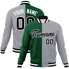 Green Gray-Black Two Tone Split Varsity Letterman Jacket 1