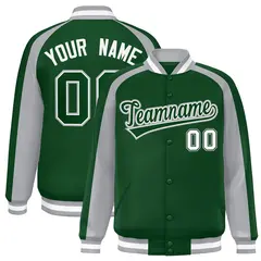 Green Gray Color Block Raglan Varsity Letterman Jacket 1
