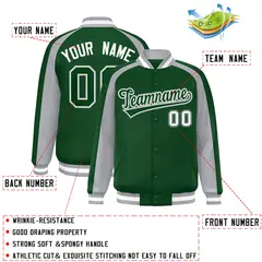Green Gray Color Block Raglan Varsity Letterman Jacket 2