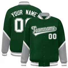 Green Gray Color Block Varsity Letterman Baseball Jacket 1