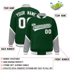 Green Gray Color Block Varsity Letterman Baseball Jacket 2