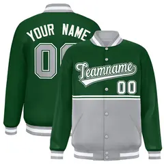Green Gray Color Block Varsity Letterman Jacket 1