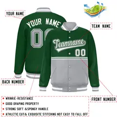 Green Gray Color Block Varsity Letterman Jacket 2