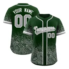 Green Gray Floral Gradient Full Button Baseball Jersey 1