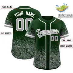 Green Gray Floral Gradient Full Button Baseball Jersey 2