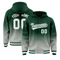 Green Gray Gradient Varsity Letterman Full-Snap Jacket Hoodie