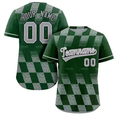 Green Gray Grid Speckles Color Block Baseball Jersey