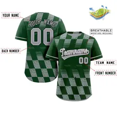 Green Gray Grid Speckles Color Block Baseball Jersey 2