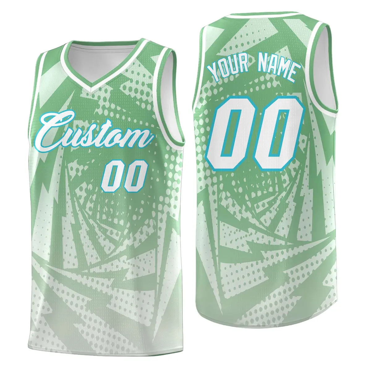 Green Gray Lightning Halftone Dot Basketball Jersey