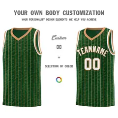 Green Gray Pinstripe Retro Uniform Basketball Jersey 3
