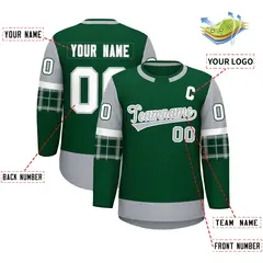 Green Gray Raglan Round-Neck Hockey Jersey 2