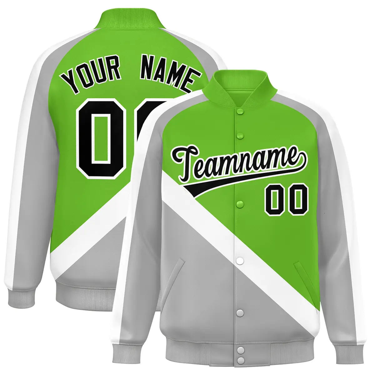 Green Gray Raglan Varsity Letterman Baseball Jacket