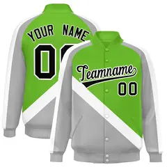 Green Gray Raglan Varsity Letterman Baseball Jacket 1