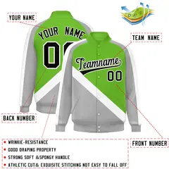 Green Gray Raglan Varsity Letterman Baseball Jacket 2