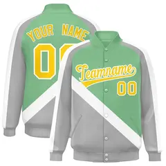 Green Gray Raglan Varsity Letterman Baseball Jacket 1