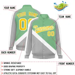 Green Gray Raglan Varsity Letterman Baseball Jacket 2