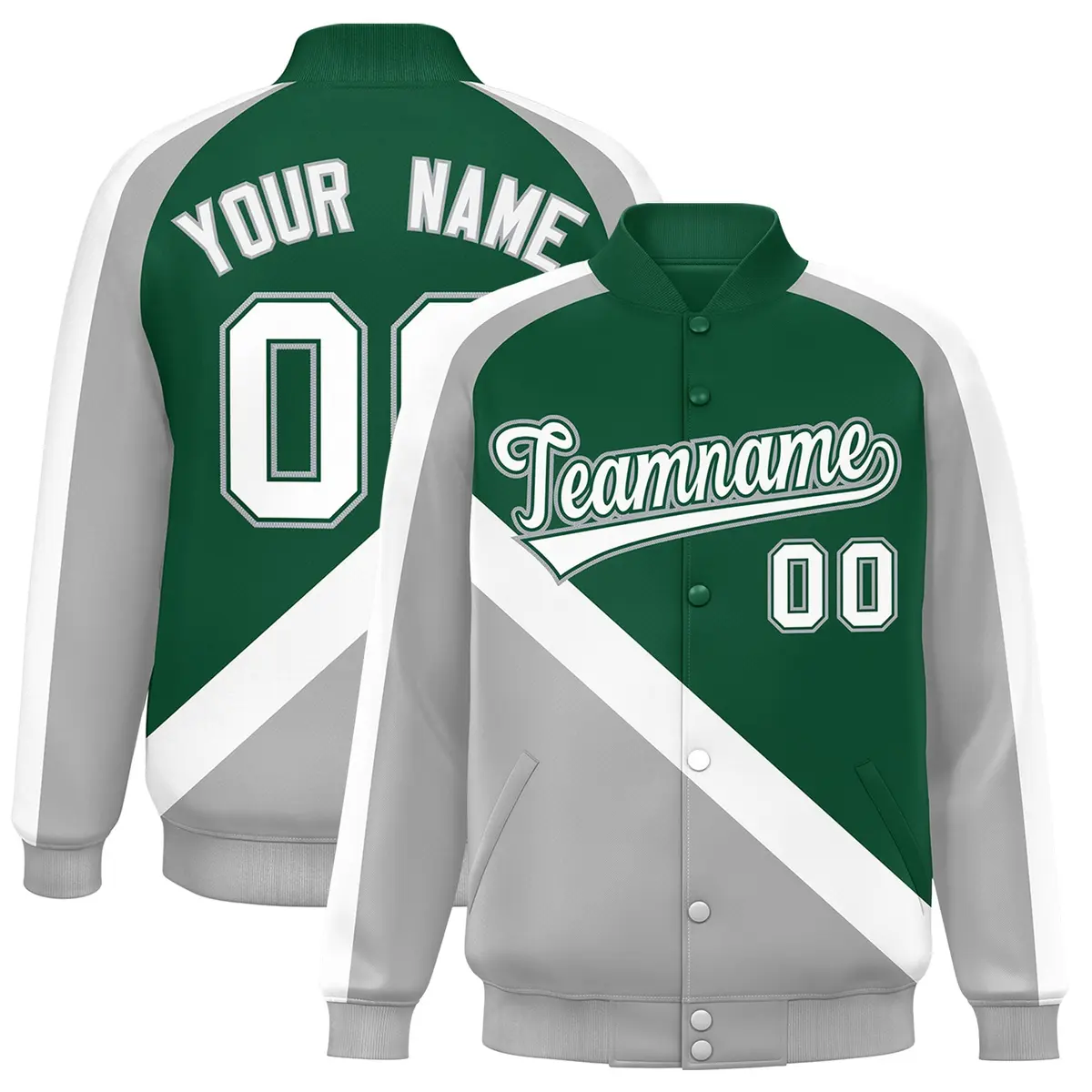 Green Gray Raglan Varsity Letterman Baseball Jacket